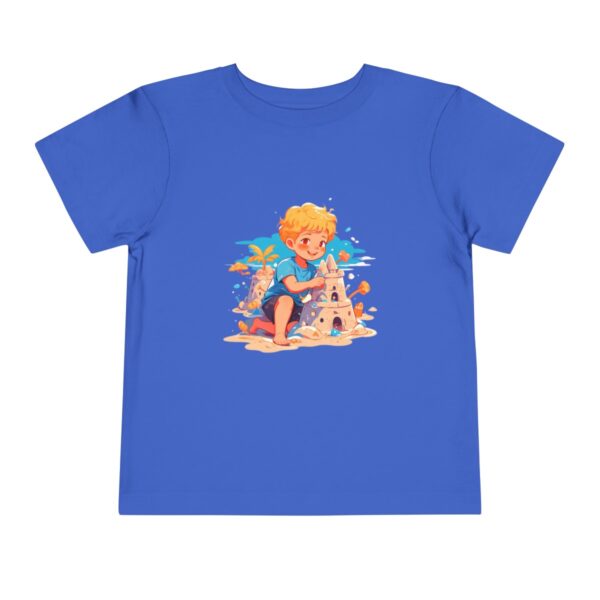 Blue toddler short sleeve tee with a cute beach scene illustration