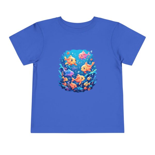 Blue toddler short sleeve tee with a vibrant ocean scene illustration