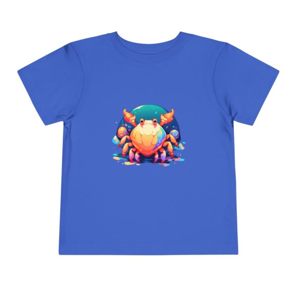 Blue toddler short sleeve tee with a cute hermit crab illustration