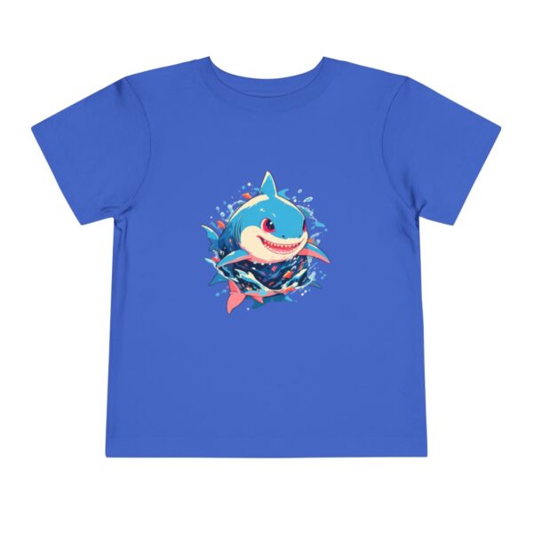 Blue toddler short sleeve tee with a cute baby shark character design