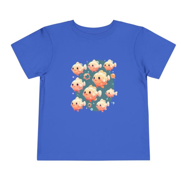 Blue toddler short sleeve tee with a cute pufferfish characters design