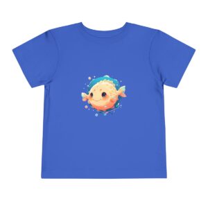 Blue toddler short sleeve tee with a cute pufferfish character design