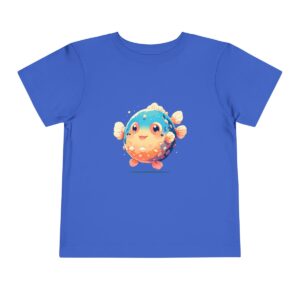 Blue toddler short sleeve tee with a cute pufferfish character design