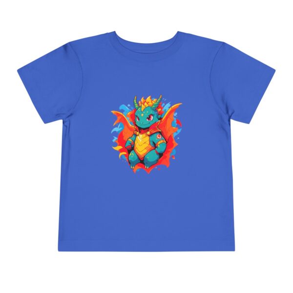 Blue toddler short sleeve tee with a cute superhero dragon character design