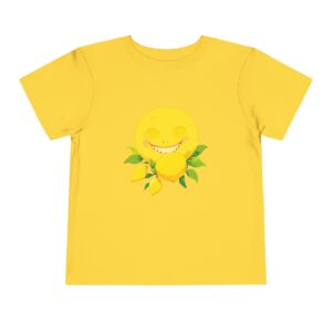 Yellow toddler short sleeve tee with a cute smiling lemon character design