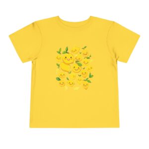 Yellow toddler short sleeve tee with cute smiling lemon characters design