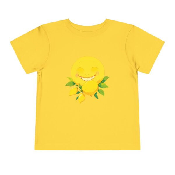 Yellow toddler short sleeve tee with a cute smiling lemon character design