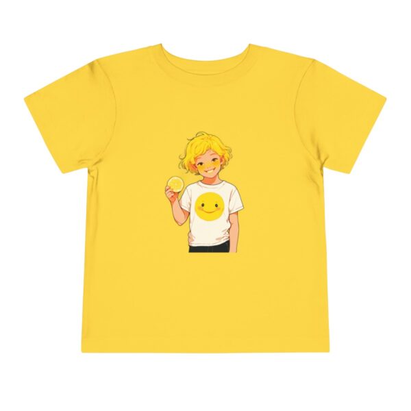 Yellow toddler short sleeve tee with a cute smiling lemon character design