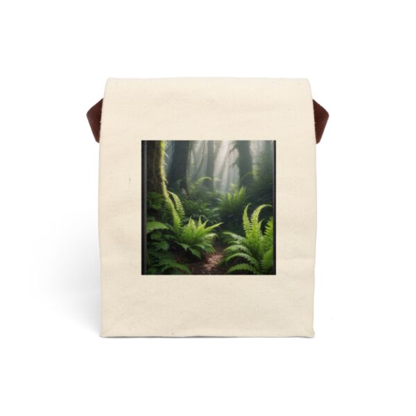 Canvas lunch bag with lush green fern forest design.