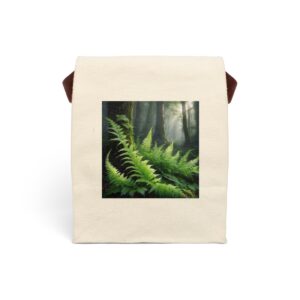 Canvas lunch bag with close-up green fern forest design.