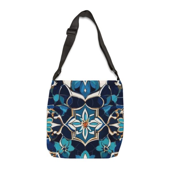 Tote Bag with intricate floral pattern in sapphire and turquoise hues