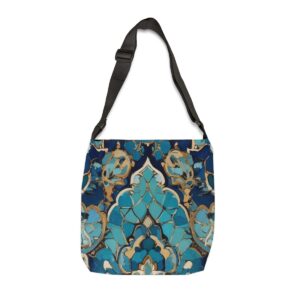 Tote Bag with intricate pattern in sapphire and turquoise hues