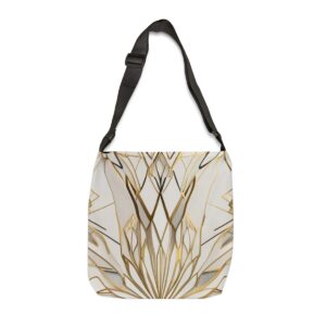 Tote Bag with intricate gold line art pattern forming a symmetrical design on a light background