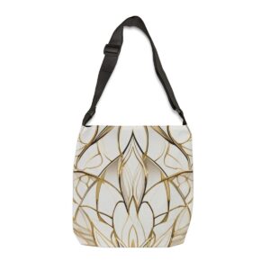 Tote Bag with symmetrical gold line art design on a light background