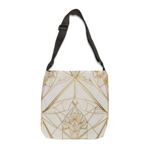 Tote Bag with intricate geometric gold line art pattern on a light background