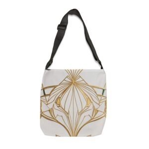 Tote Bag with intricate gold line art pattern on a light background