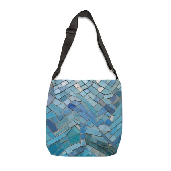 Tote Bag with intricate blue mosaic pattern and abstract geometric shapes