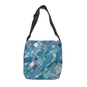 Tote Bag with abstract geometric mosaic pattern in various blue shades