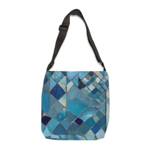 Tote Bag with abstract blue mosaic pattern inspired by Moroccan coastlines