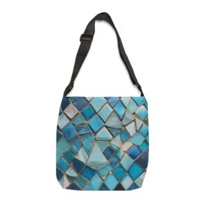 Tote Bag with geometric mosaic pattern in various blue shades