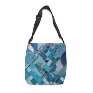 Tote Bag with abstract mosaic pattern in various shades of blue