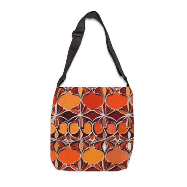 Tote Bag with abstract geometric pattern featuring orange and red shapes