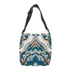 Tote Bag with colorful Moroccan-inspired celebration pattern and adjustable strap