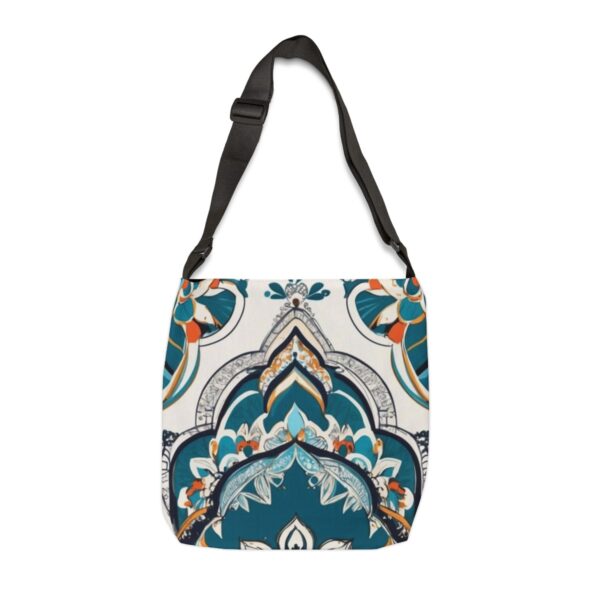 Tote Bag with colorful Moroccan-inspired celebration pattern and adjustable strap