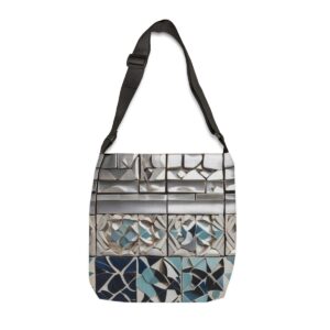 Tote Bag with intricate blue and gray Moroccan mosaic pattern and adjustable strap