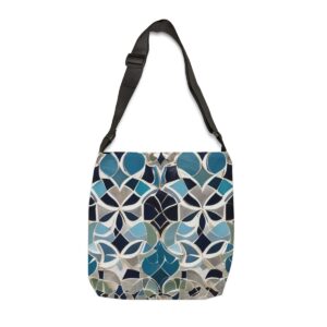 Tote Bag with blue and white Moroccan mosaic pattern and adjustable strap