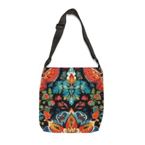 Tote Bag with bold market-inspired floral design and adjustable strap