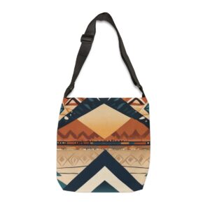 Tote Bag with Berber style patterns in earthy and deep blue tones with adjustable strap