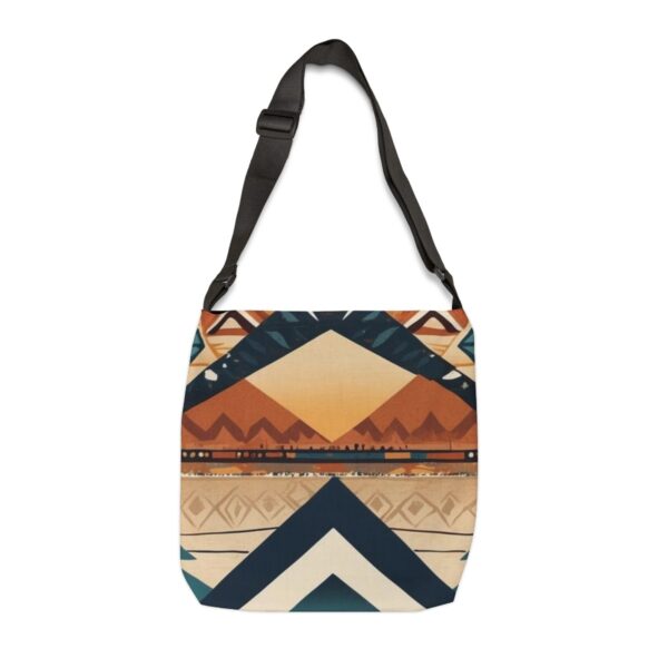 Tote Bag with Berber style patterns in earthy and deep blue tones with adjustable strap