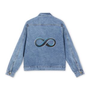 Light blue denim jacket with an infinity symbol design on the back