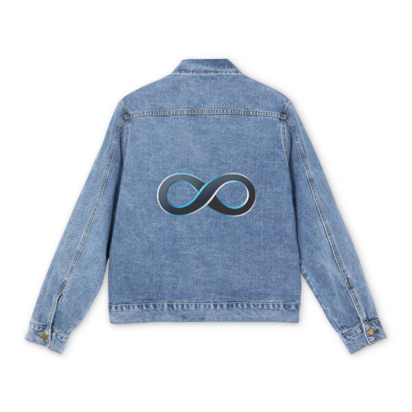 Light blue denim jacket with an infinity symbol design on the back