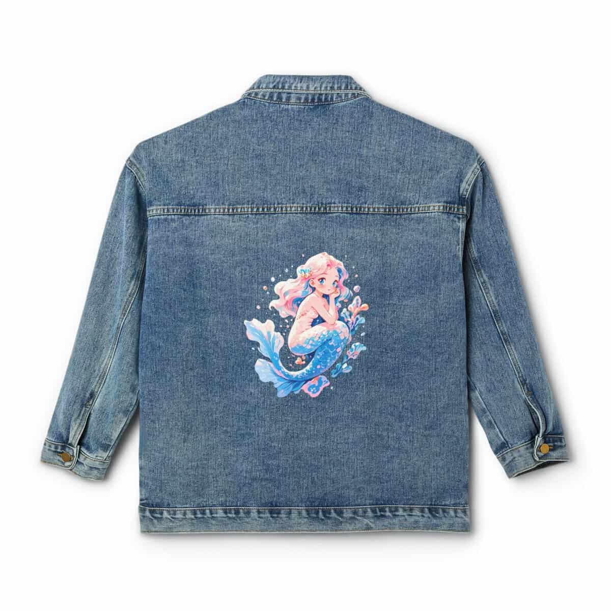 Denim jacket with a mermaid design on the back