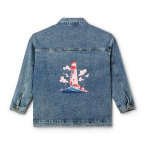 Women's Denim Jacket with a colorful lighthouse design on the back