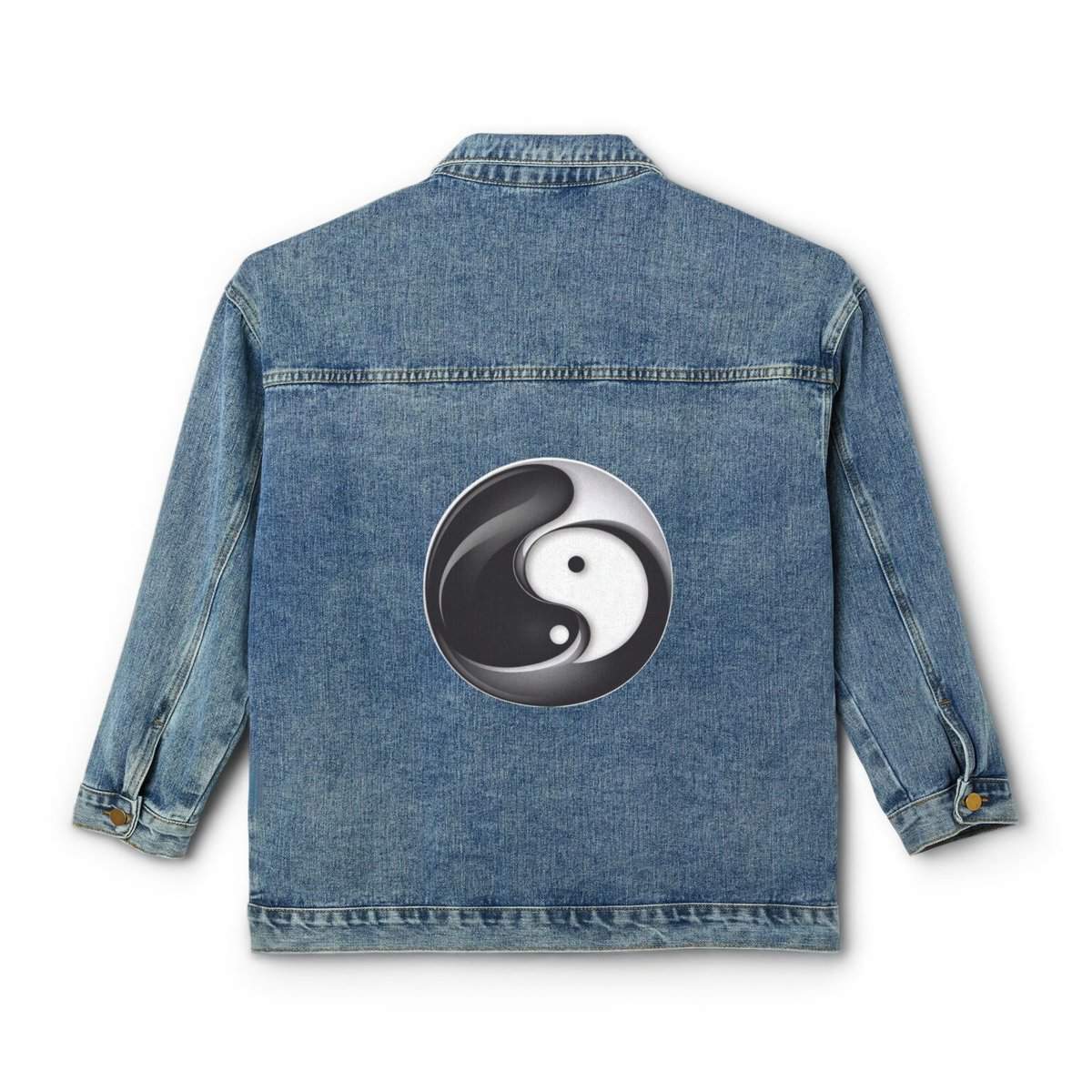 Women's Denim Jacket with a colorful yin yang design on the back