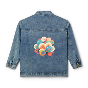 Women's Denim Jacket with a colorful concentric circles design on the back