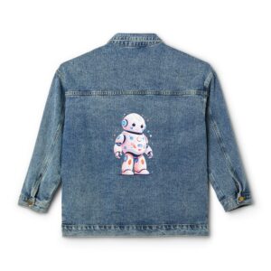 Denim jacket with a robot design symbolizing artificial intelligence on the back