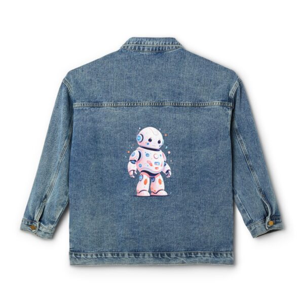 Denim jacket with a robot design symbolizing artificial intelligence on the back