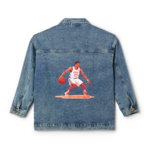 Women's Denim Jacket with a colorful basketball player design on the back