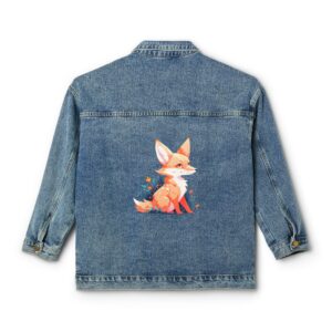 Denim jacket with a colorful fox design on the back