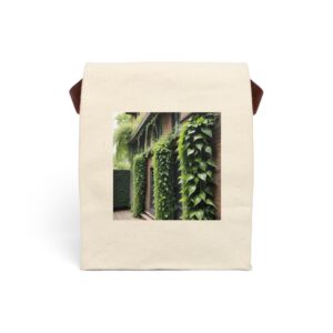 Canvas lunch bag with strap featuring a vertical garden wall design