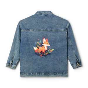 Denim jacket with a colorful fox design on the back