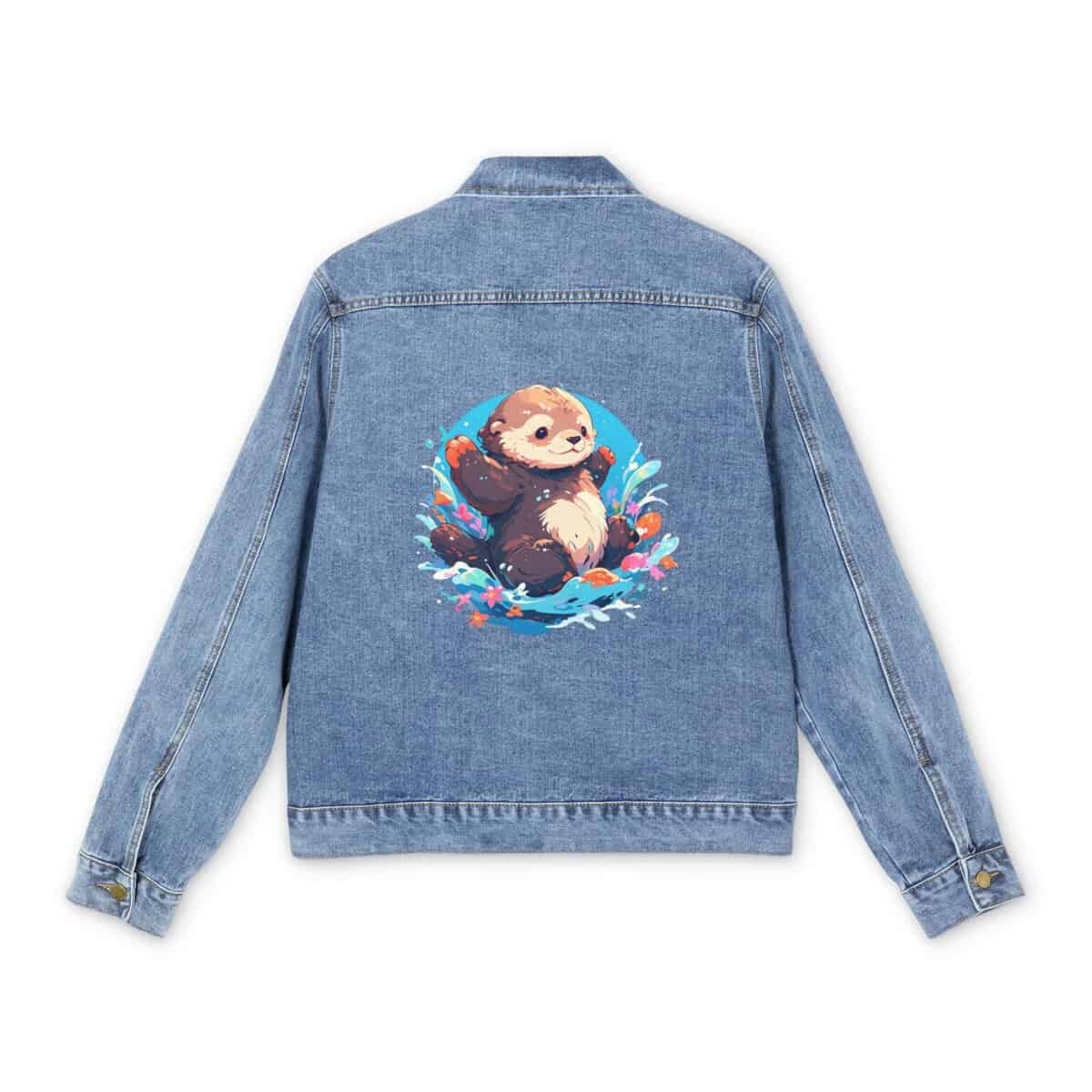 Light blue denim jacket with playful otter design on the back