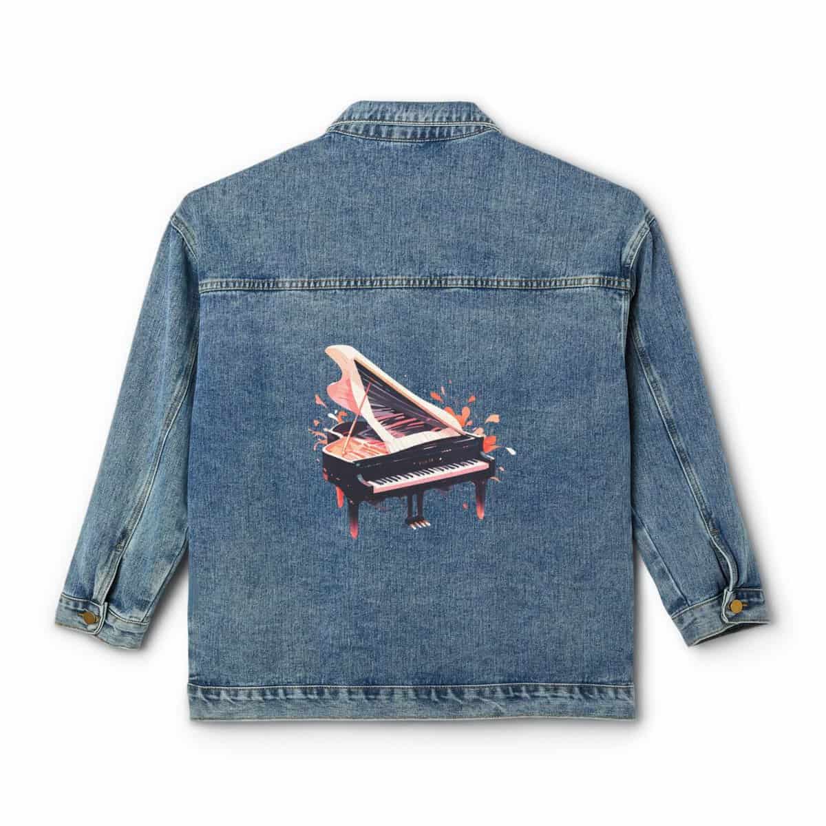 Women's Denim Jacket with a colorful piano design on the back