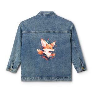 Denim jacket with a colorful fox design on the back