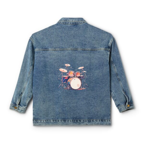 Women's Denim Jacket with a colorful drum set design on the back