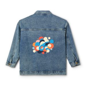 Denim jacket with a colorful overlapping circles design on the back